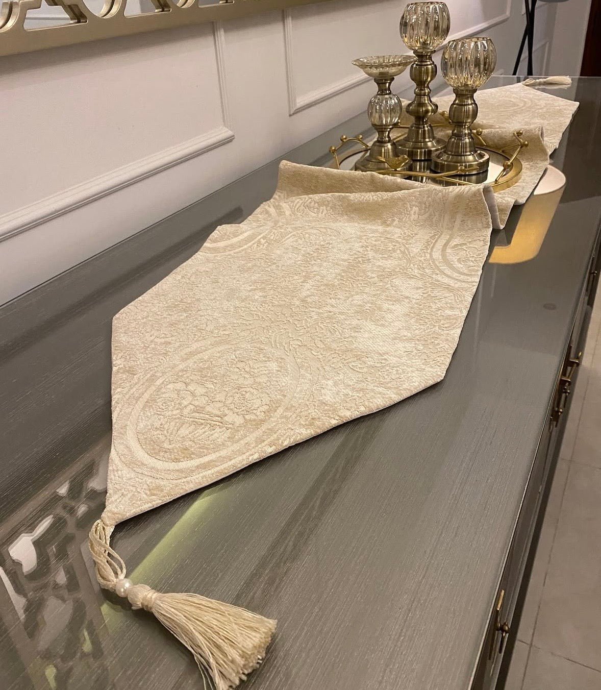Offwhite brocade runner