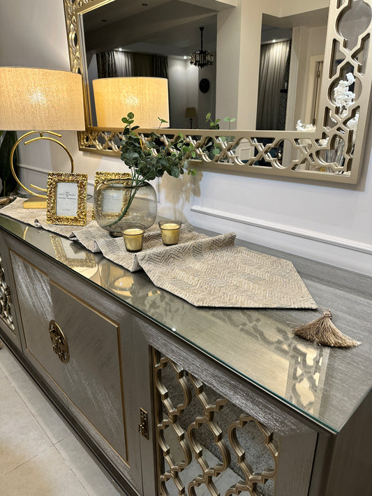 Grey&champagne zigzag runner